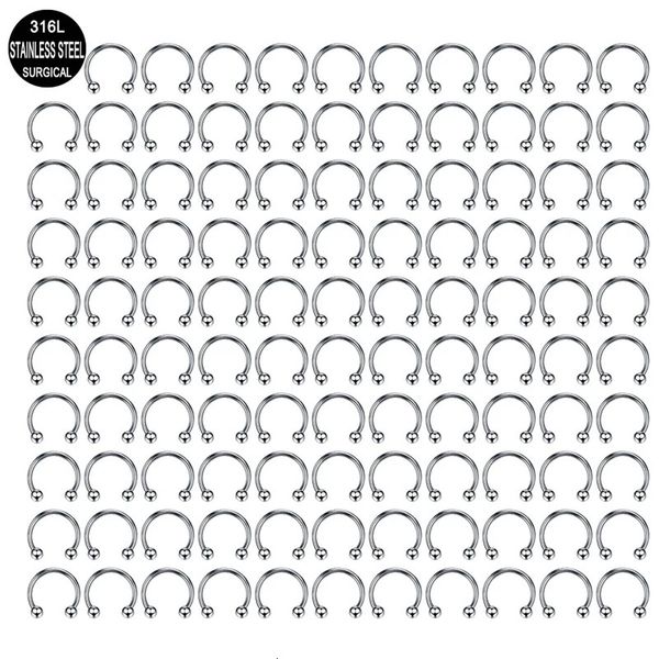 Großhandel 100 Teile/los Stahl Nasenring Hoop Nasenloch Piercing Septum Ring Hufeisen Gefälschte Nasenring Körperschmuck 16G 12mm 240116