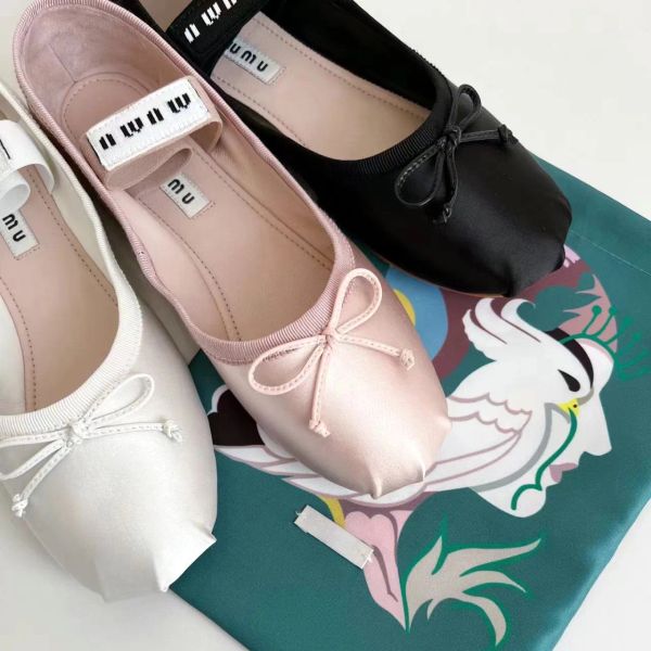 Miui Ballet Flat Flat Those для женщины мужчина лук шелк танце