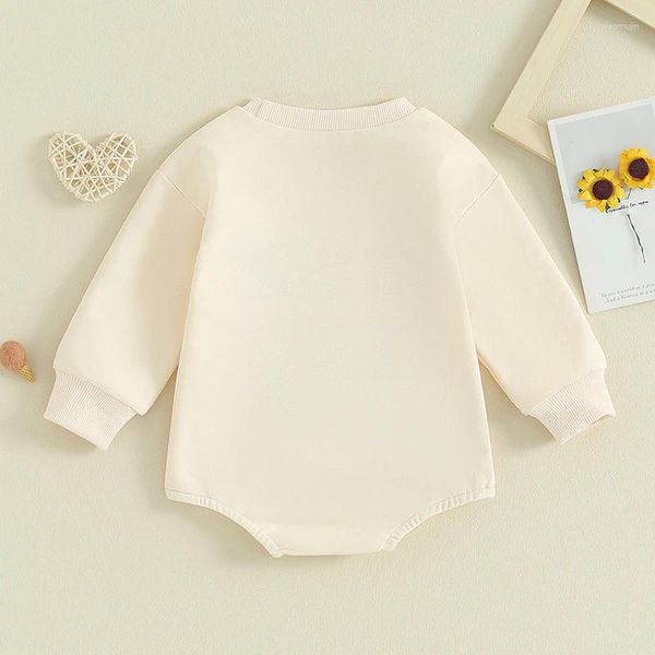 Rompers erkek bebek kız ilk sevgililer günün gün kıyafeti uzun kollu kabarcık sweatshirt romper mektup aşk kalp bodysuit