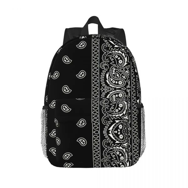 Sacos preto branco paisley chicano bandana estilo portátil mochila mulheres homens básico bookbag para escola faculdade estudante saco