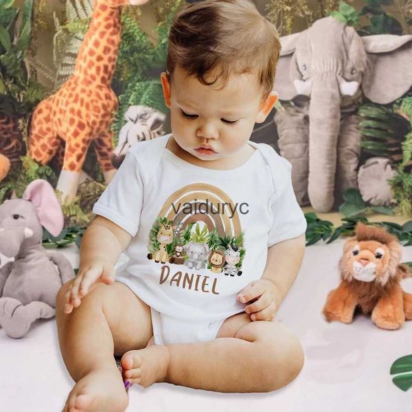 Pagliaccetti Body per neonato personalizzato Arcobaleno Animale con nome Tute per neonato Neonato Abiti Wild One Pagliaccetto Compleanno per bambini Regali per la docciavaiduryc