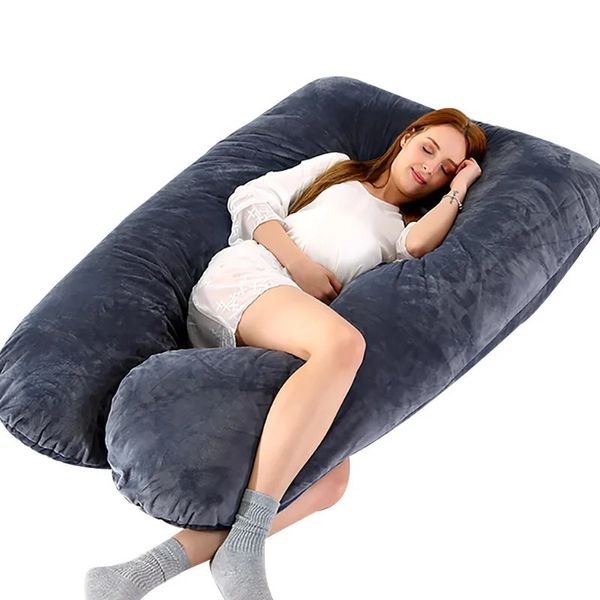 Cuscini premaman a forma di U 130x70 cm Cuscino per il corpo in gravidanza Morbido pile di corallo Donne incinte Biancheria da letto per traversine Cuscini rilassanti 240115