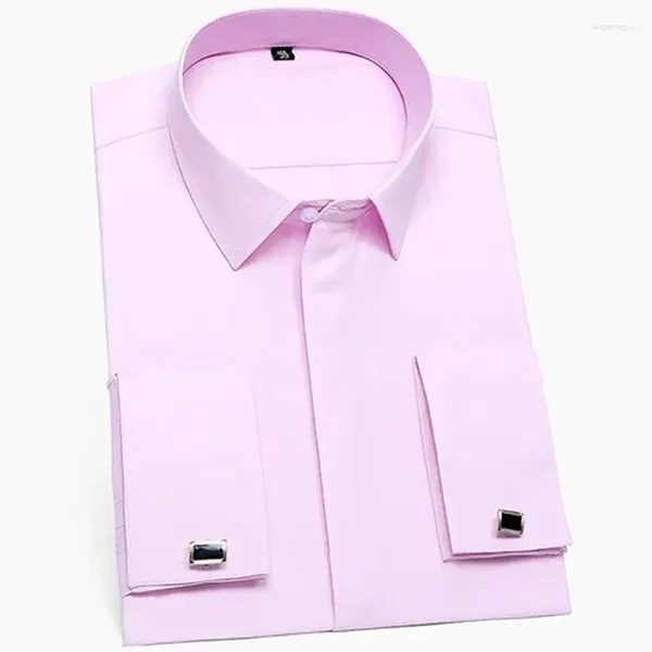 Camicie eleganti da uomo Camicia con gemelli francesi a maniche lunghe Vestibilità comoda e aderente Le quattro stagioni Rotonda Business Social Formal Top Groomsman