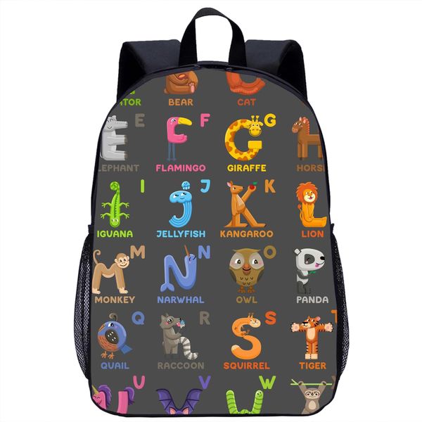 Сумки с рисунком животных, алфавитный фон, креативный рюкзак для девочек и мальчиков, школьная сумка для подростков, повседневные повседневные рюкзаки, детская сумка для книг, подарок