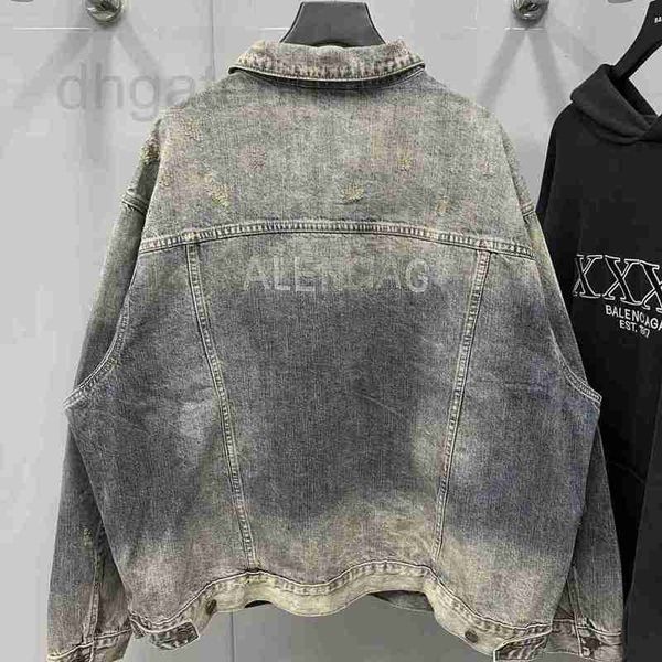 Herrenjacken der Designermarke Paris High Edition B Home Hot Diamond Crystal Letter Denim Coat Worn and Washed Old Correct Loose Fit Jacket 0SHJ