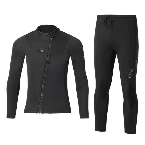 Носить гидрокостюм премиум-класса 3 мм для мужчин, гидрокостюм, брюки, куртка с разрезом, брюки из неопрена, черный купальник, сохраняющий тепло, плавание