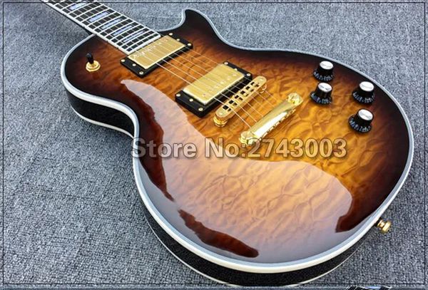 TonePro Bridge Custom LP Elektrische Gitaar Sunburst Gewatteerde Esdoorn Top Terug Ebbenhouten Toets Fret Penpunten Gouden Hardware Guitarra