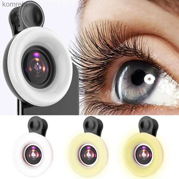 Selfie Lights Cellulare 15X Obiettivo macro Selfie portatile LED Anello Clip Flash Light Lampada Luminosa Luce di riempimento Obiettivo fotocamera HD per Iphone HuaweiL240116