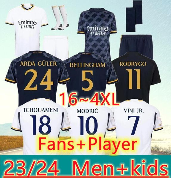 4XL BELLINGHAM VINI Jr camisas de futebol MBAPPE Tchouameni 2023 2024 camisa de futebol Real Madrids CAMAVINGA Rodrygo MODRIC Camisetas homens crianças kit uniformes fãs jogador