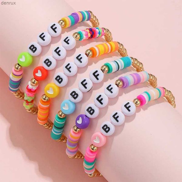 Charme pulseiras 6 pçs/set artesanal bff carta coração contas estiramento pulseira para meninas crianças amizade festa de aniversário jóias presente