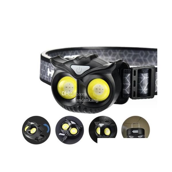 Налобные фонари Owl Cob Headlamp Type-C Аккумуляторная фара Портативные вращающиеся охотничьи фонари Usb-магнит Светодиодный налобный фонарик Рыбалка Lam Dhsmq