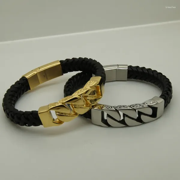 Charme pulseiras legal masculino/menino onda esportiva tecido couro genuíno 316 pulseira de aço inoxidável