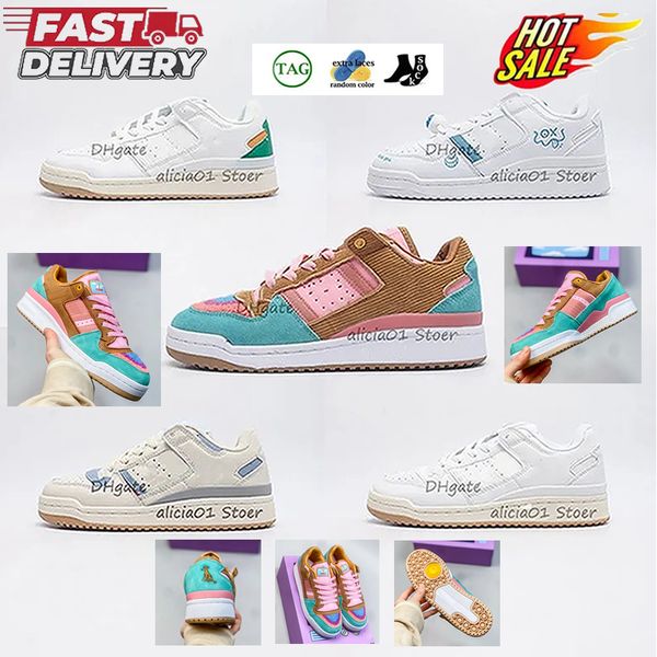 Sapatos de grife Classic Retro Forum 85 Low The Living Room 84 Rome Series Branco Rosa Marrom Azul Unissex Versátil Respirável Lace-up Sapatos Casuais