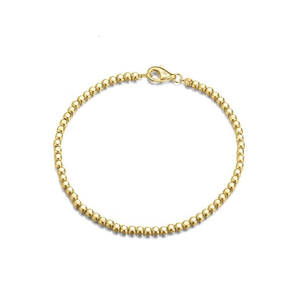 Eb19 RINNTIN pulseiras de corrente de bola com contas de ouro amarelo sólido 3 mm 4 mm para mulheres e homens