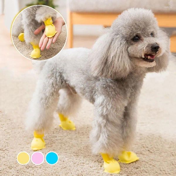 Abbigliamento per cani Stivali da pioggia per esterni impermeabili Cartoni animati in silicone Scarpe per animali domestici per cani di piccola taglia Prodotti a forma di delfino carino Teddy Bichon