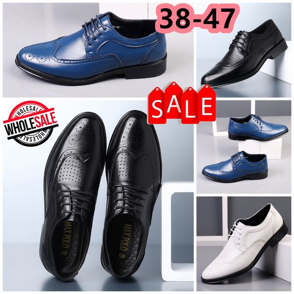 Tasarımcılar Ayakkabılar Mans Mans Mavi Beyaz Kahverengi Deri Ayakkabı Saç Piymeli Banquet Takım Adamın İş Topuğu Eur 38-47 Düşük Fiyat