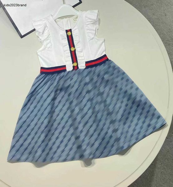 Nuovo vestito da ragazza Gonna da bambino senza maniche in puro cotone Taglia 110-160 Abiti da bambino firmati estivi Splicing design per bambini abito Jan10