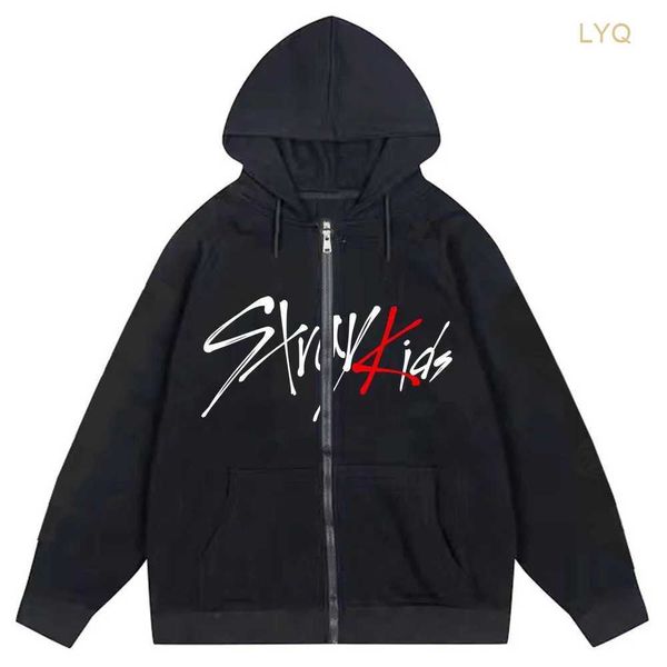 Sweatshirts Kpop Straykids Ins High Street Y2K Unisex Innenfleece Hoodies Sweatshirt Reißverschluss Übergroße Herren Damen Streetwear Mantel Tops