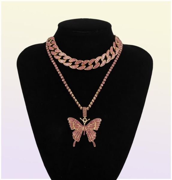 Collana cubana con ciondolo a forma di catena cubana Big 3d Butterfly stilista di lusso con diamanti per gioielli hip hop da donna4903040