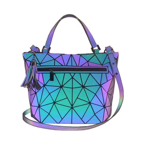 Borsa tote da donna Borse con manico superiore in nappa geometrica Borsa a mano di grande capacità Borse a tracolla luminose Borsa a tracolla olografica 240116