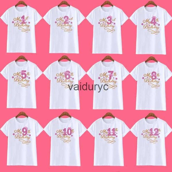 Camisetas crianças meninas verão número de aniversário camisetas manga curta camiseta tamanho 1-12 anos ldren roupas de festa tops menina aniversário presentesvaiduryc