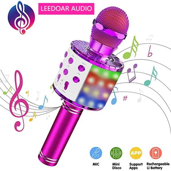 Mikrofone Wireless Karaoke Mikrofon Bluetooth Handheld tragbarer Lautsprecher Home KTV Player Dancing LED Lights Rekordfunktion für Kindergeschenk