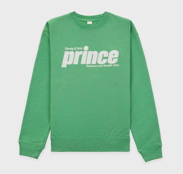 Sportif Zengin Yeşil Prens Sweatshirts Klasik Büyük Mektup Baskı Saf Pamuk Hoodies Kadın Yuvarlak Boyun Sweater
