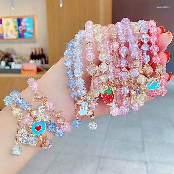 Charme pulseiras 2024 coreano bonito pingente boêmio colorido vidro frisado pulseira artesanal corda elástica mulheres pulseira jóias