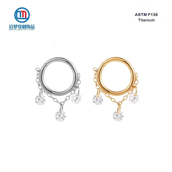 QM ASTM 36 Clicker Hoop Ring Ear Lobe com corrente e pingente Helix Body Piercing Joia 240116