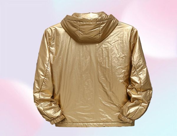 Shiny Silber Metallic Jacke Männer Party Dance Nachtclub Herren Hip Hop Mäntel Schlank Mit Kapuze Streetwear Jaqueta Masculina1824161