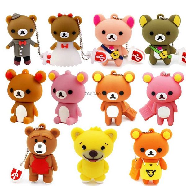 Unidades flash USB JASTER Cute Bear USB Flash Drives 64GB Pen Drive de desenho animado 32GB Presentes criativos para crianças Memory Stick 16GB Chaveiro grátis U disk