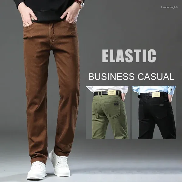 Мужские джинсы, 3 цвета, осенняя одежда, облегающие модные коричневые деловые повседневные эластичные джинсовые брюки, мужские брендовые брюки