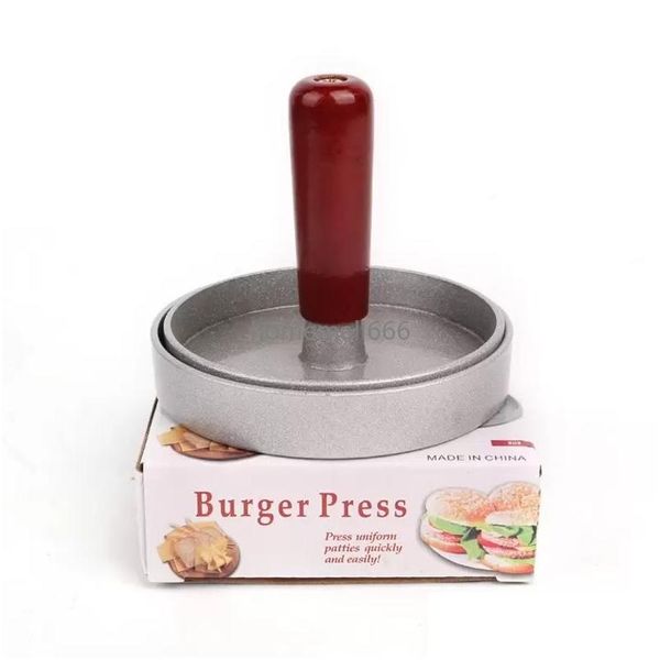 Carne aves ferramentas de alta qualidade forma redonda antiaderente revestimento hambúrguer imprensa ferramentas liga alumínio hambúrgueres carne grill hambúrguer dhpje