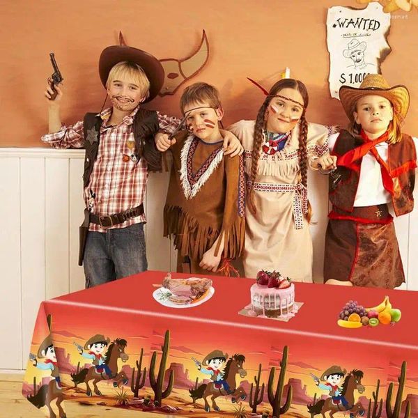 Tischtuch Pastell Tischdecke Cowboy Party Tischdecken Rechtecktische Ornamente West Thema für Kinder Jungen Geburtstagdekorationen