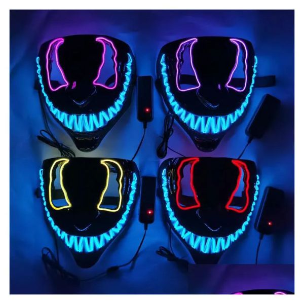 Maschere per feste Maschera di Halloween a LED Bagliore luminoso nel buio Maschere Cosplay 14 colori Consegna a goccia Forniture festive per giardino domestico Dhmti ZZ