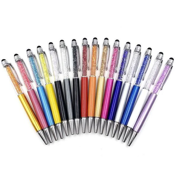 Atacado criativo 26 cores bling cristal caneta esferográfica 1.0mm tinta preta caneta de metal caneta stylus para telas sensíveis ao toque 2 em 1 caneta esferográfica stylus