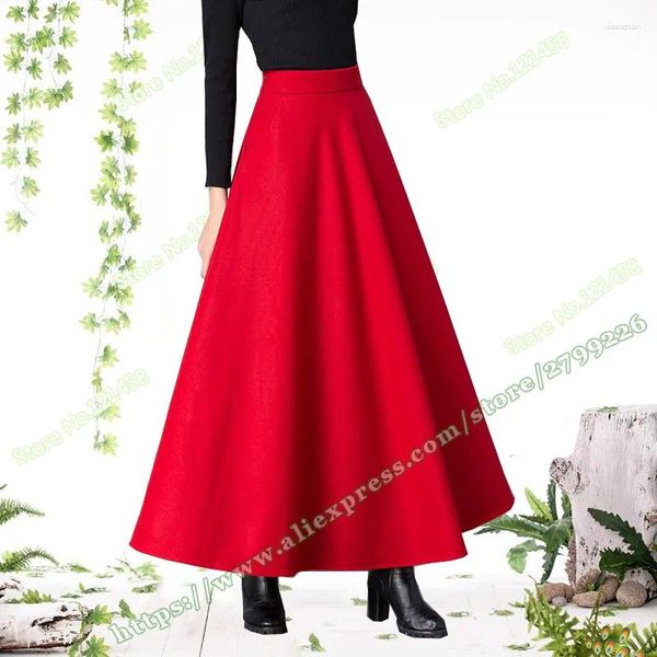 Saias femininas outono inverno plus size 5xl 6xl lã vermelha casual vintage sol maxi mulher saia longa das mulheres falda