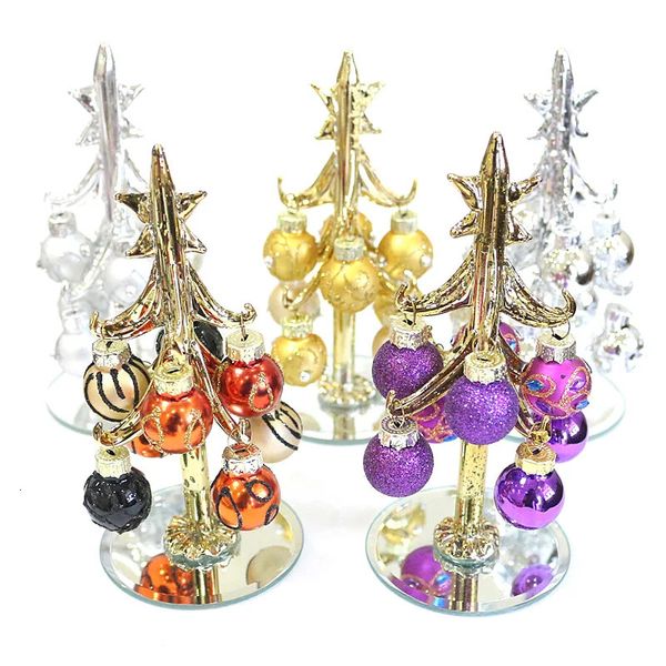 Ornamentos de árvore de natal de vidro dourado com estilo europeu pendurado decoração acessórios coloridos 2cm natal oco bolas pingente 240116