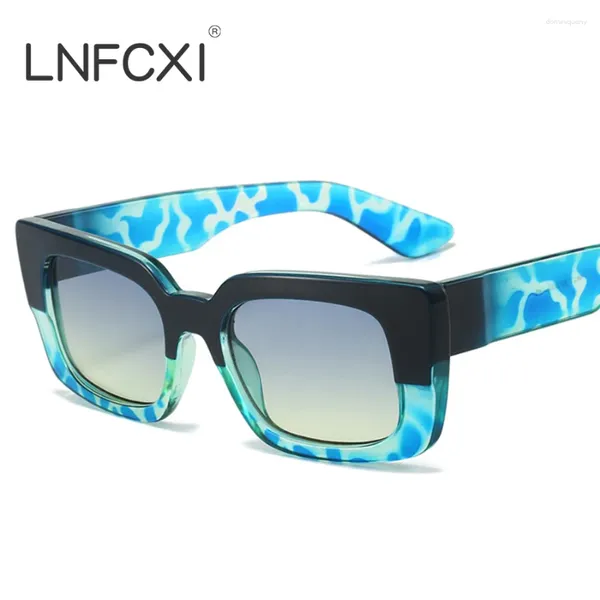 Óculos de sol LNFCXI Square Mulheres Dupla Cor Gradiente Shades UV400 Retro Punk Azul Leopardo Óculos de Sol