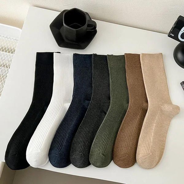 Calzini da uomo Uomo Casual Moda Tinta unita Nero Bianco Grigio Uomo Business Maschile Maglieria Cotone Elastico Lungo Regalo di Natale