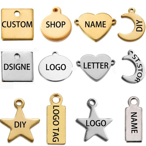 100 Teile/los Angepasst Kundenspezifische Laser Gravur Name Edelstahl Personalisierte Halskette Blank Tags Charms Schmuck Großhandel 240115