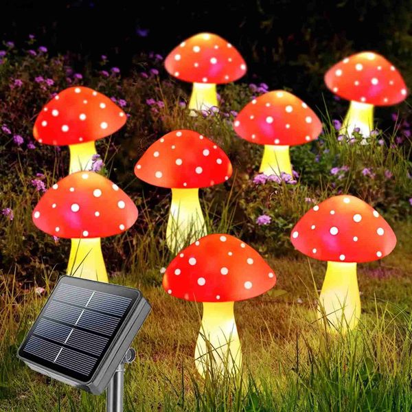 Decorações de jardim painel solar cogumelo luz solar de fadas ao ar livre IP65 à prova d'água corda lâmpadas de fadas jardim caminho guirlandas decoração de Natal YQ240116