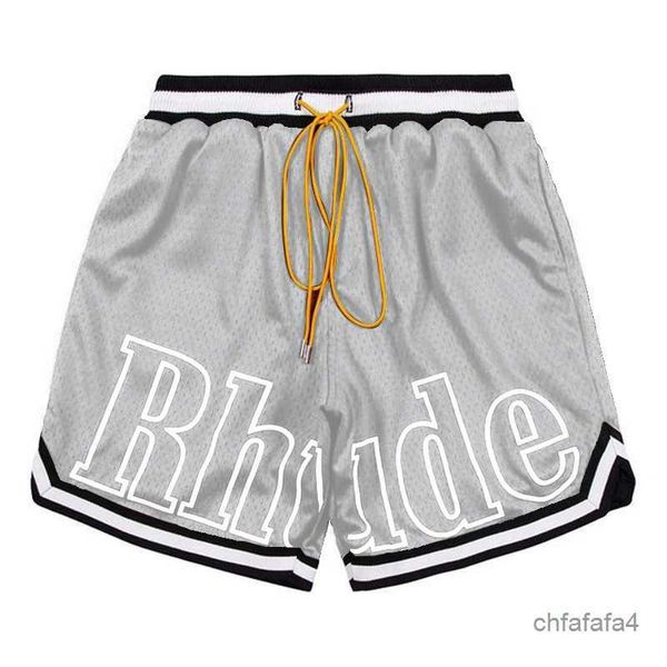 Designer-Shorts Rhude Herren Capsule Sommer Strandhose Mesh-Material Atmungsaktiv Schweiß Locker Fitness Basketball Herren Kurz Grau Größe M-3XL 6RWK