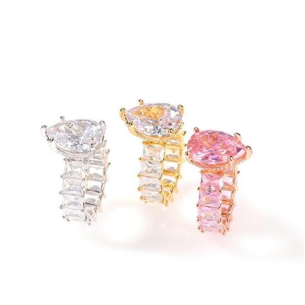 Trauringe Meistverkaufter Luxusschmuck 925 Sterling Silber Roségold Trauringe Großer rosafarbener Saphir Cz Diamant-Edelsteine im Birnenschliff Dh2G0