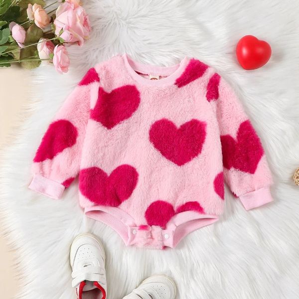 0-24M neonata tuta in peluche a forma di cuore stampata a maniche lunghe vestiti aderenti vestiti autunnali e invernali per bambini 240116