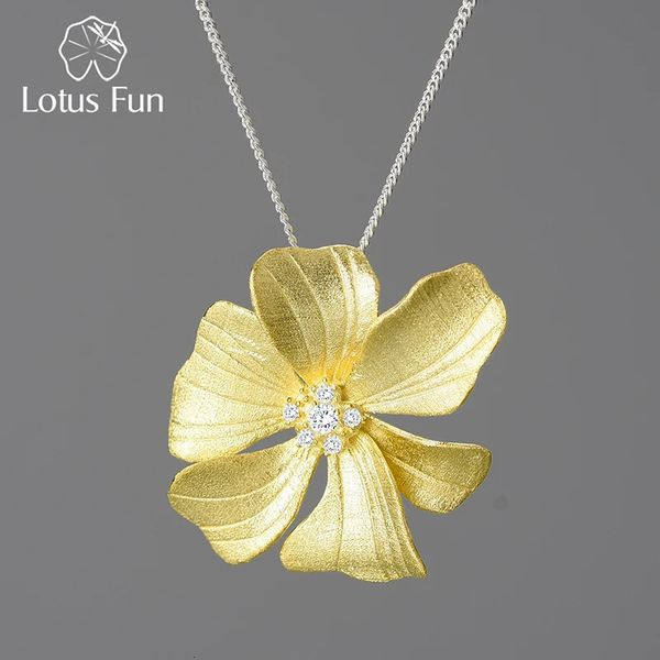 Divertenti pendenti e collane con fiori di peonia grandi e zirconi in oro 18 carati per le donne Catene in argento sterling 925 Gioielli di lusso 240116