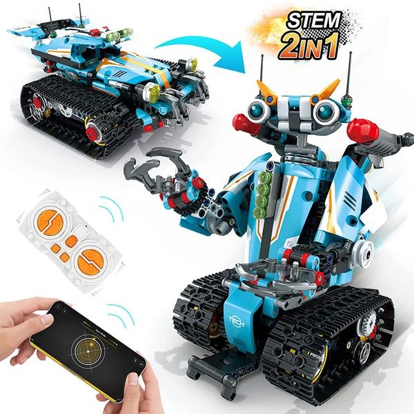 2 em 1 moc modular carro tijolos de alta tecnologia app controle remoto robô programável kit de construção educacional brinquedo presente para crianças 240116