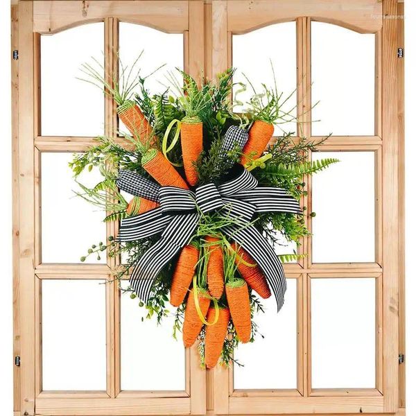 Flores decorativas grinalda de páscoa decoração porta pendurado sinal feliz artificial margarida cenoura artesanal para casa