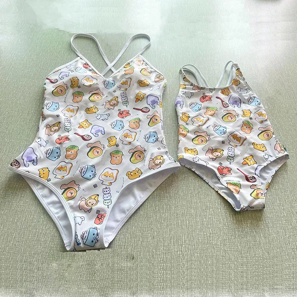 Klassische Mädchen Bademode Kinder Badeanzug Neue Cartoon Anime Tier Brief Gedruckt Niedliche Bademode Sling Overall CSD2401162-6