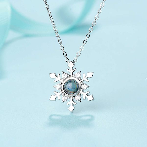 Ciondolo fiocco di neve S Sterling Sier Donna 100 tipi Ti amo Collana in lingua Qixi Regalo di San Valentino